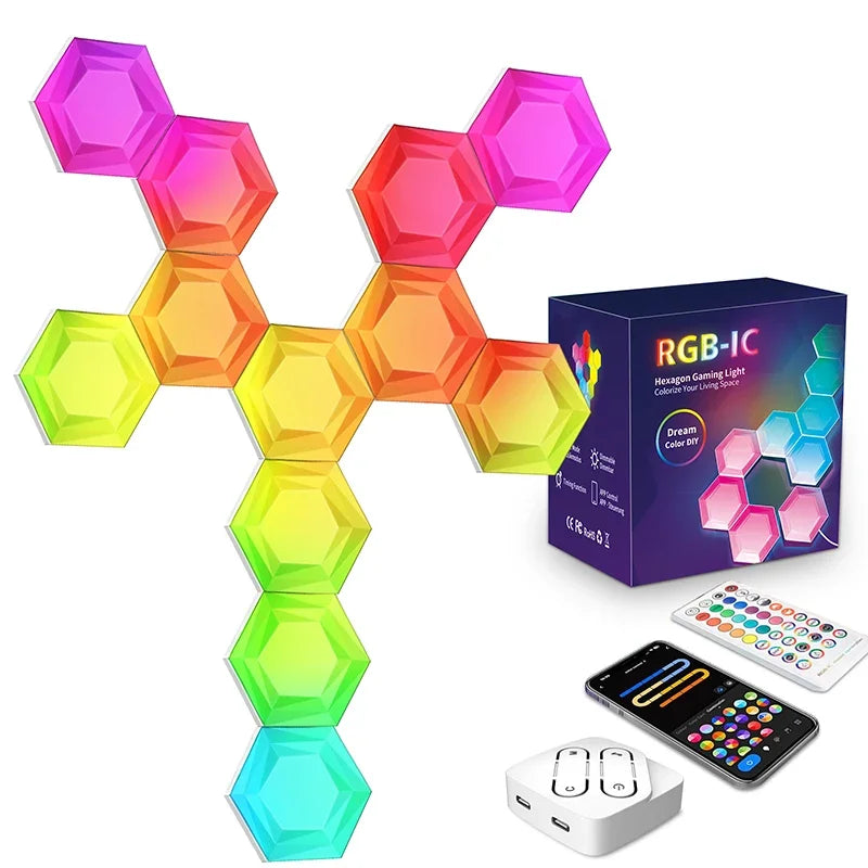 1PCS-20PCS RGBIC WIFI LED Hexagon Indoor Wall Lamp APP Remote Control Night Light Computer Game Room Bedroom Bedside Decoration