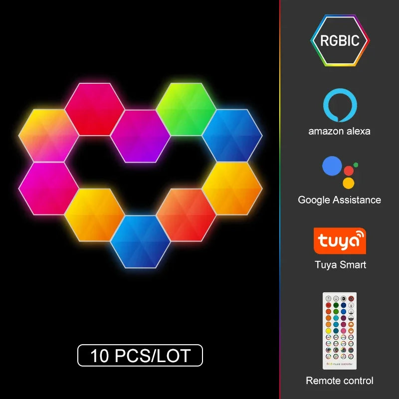 1PCS-20PCS RGBIC WIFI LED Hexagon Indoor Wall Lamp APP Remote Control Night Light Computer Game Room Bedroom Bedside Decoration