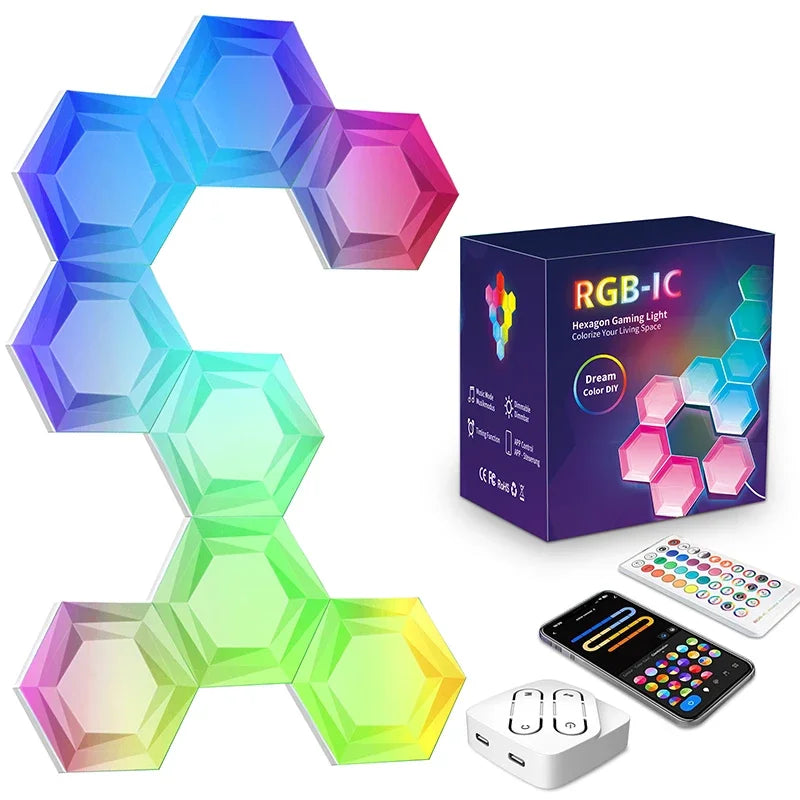 1PCS-20PCS RGBIC WIFI LED Hexagon Indoor Wall Lamp APP Remote Control Night Light Computer Game Room Bedroom Bedside Decoration