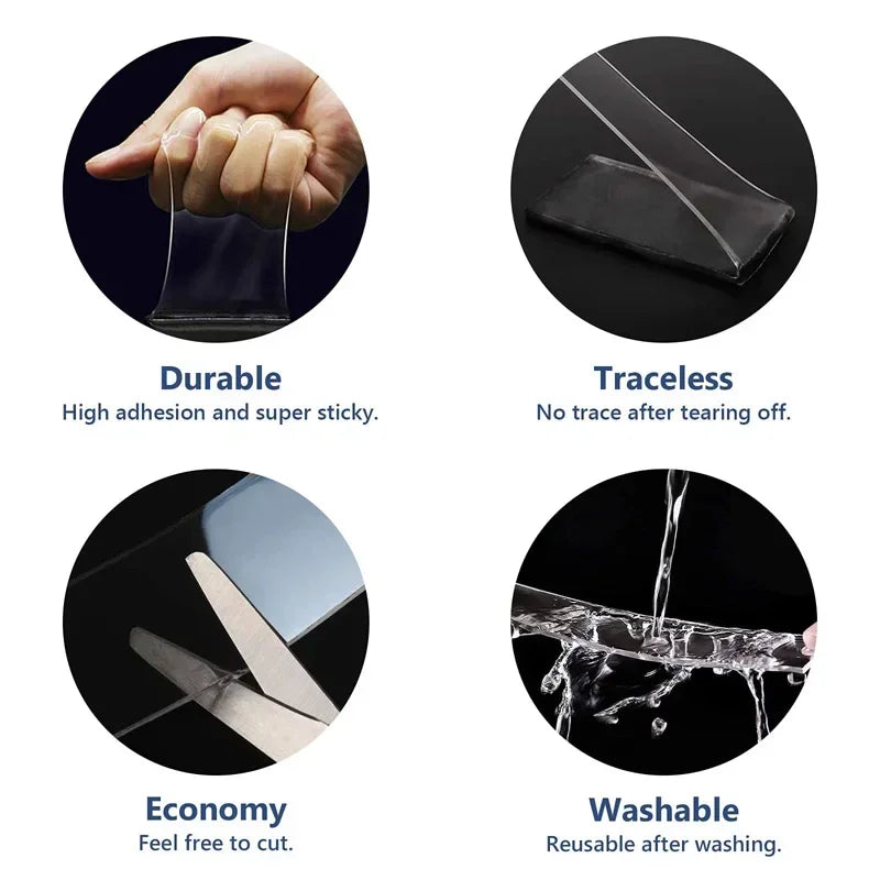 Ultra-Strong Double-Sided Tape Extra Strong Double Sided Adhesive Nanotape Non-Slip Waterproof Transparent Tape Kitchen Bathroom