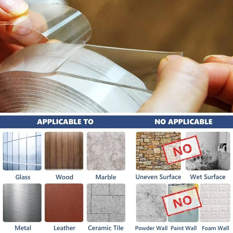 Ultra-Strong Double-Sided Tape Extra Strong Double Sided Adhesive Nanotape Non-Slip Waterproof Transparent Tape Kitchen Bathroom