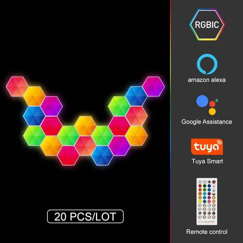 1PCS-20PCS RGBIC WIFI LED Hexagon Indoor Wall Lamp APP Remote Control Night Light Computer Game Room Bedroom Bedside Decoration