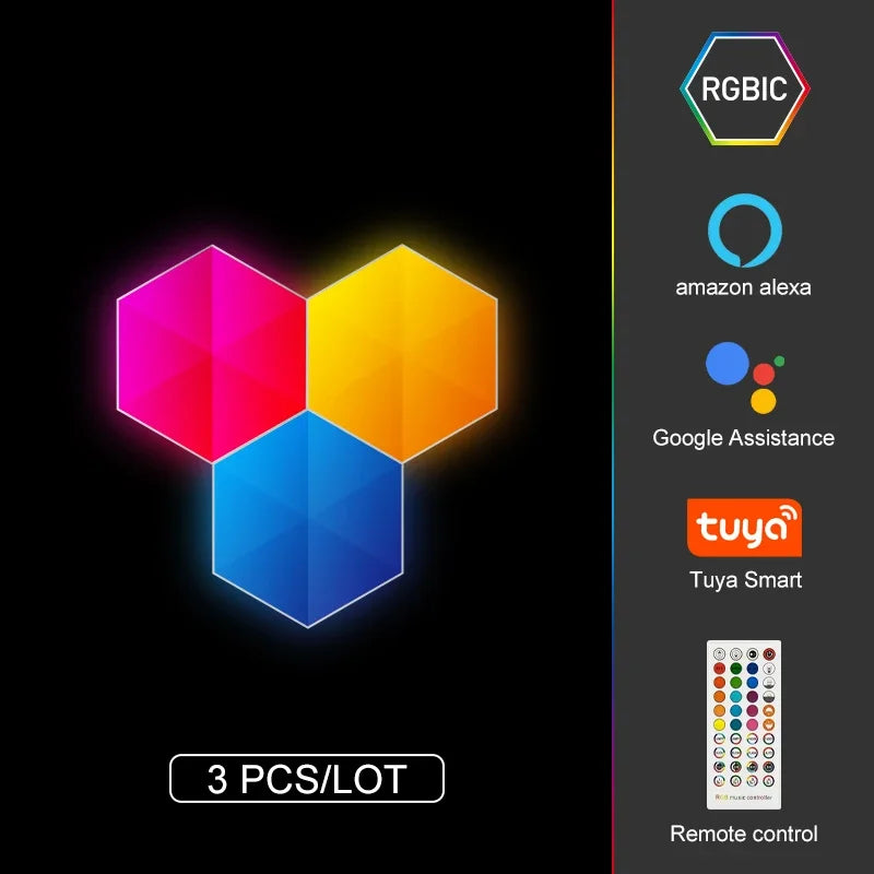 1PCS-20PCS RGBIC WIFI LED Hexagon Indoor Wall Lamp APP Remote Control Night Light Computer Game Room Bedroom Bedside Decoration
