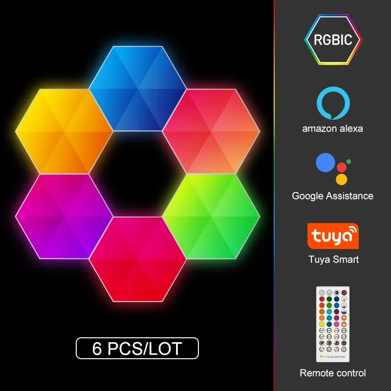 1PCS-20PCS RGBIC WIFI LED Hexagon Indoor Wall Lamp APP Remote Control Night Light Computer Game Room Bedroom Bedside Decoration